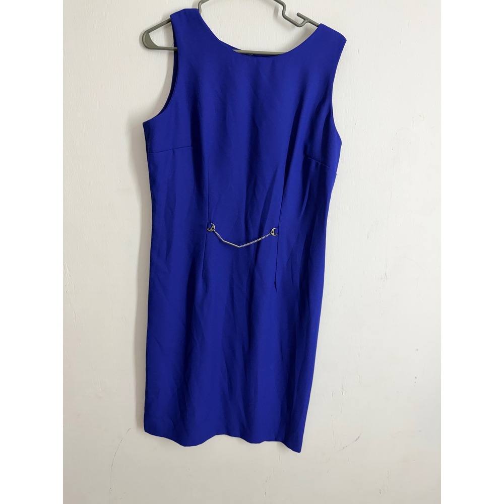 Vintage Royal Blue Sheath Dress Gold Chain Detail Sleeveless Cobalt Size 10 USA